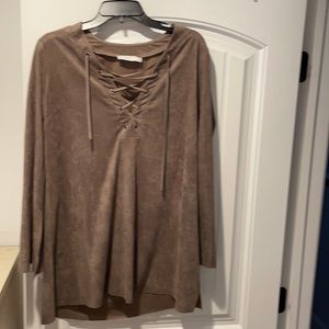 Worn once! Taupe suede lace up mini dress Flared sleeves with slit